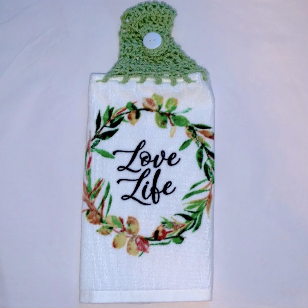 HAND CRAFTED Colorful Crocheted Top Hanging Kitchen or Bathroom Hand Towels - Picture 3 of 7